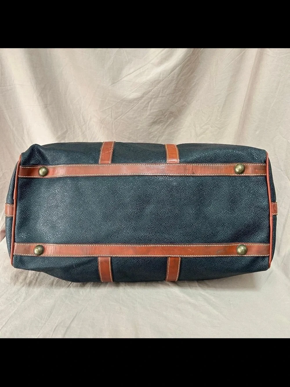 Mulberry Navy Textured Duffel with Brown Leather Trim